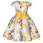 abordables Robes de fête-Enfants Fille Robe de fête Fleur Manche Courte Utilisation Anniversaire Noeud de cravate Magnifique Doux Coton Maxi robe soirée Robe Évasée Robe Trapèze Eté 4 ans et + Jaune Rose Claire Rouge