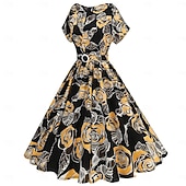 preiswerte Kleider-Retro Vintage 1950er Hepburn Kleid Ausgestelltes Kleid Tupfen Blume / Blumenmuster Kostüm Damen Maskerade Veranstaltung / Fest Junggesellinnenabschiedsparty Festival Erwachsene Kleid