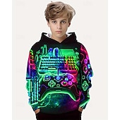 billiga Pojkens 3D Sporter &amp; Spel-Pojkar 3D Grafisk Spel Huvtröja Långärmad Vår Höst Mode Streetwear Barn 4-12 år Huva Utomhus Ledigt Dagligen Normal