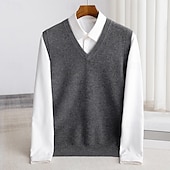 voordelige Heren Elite Truien &amp; Cardigans-Voor heren Trui vest breien Effen Kleur V-hals Gebreid Elegant Buiten Huis Kleding Lente Herfst Rode Wijn Zwart S M L