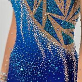 Недорогие Платья для фигурного катания-Платье для фигурного катания Жен. Девочки Катание на коньках Платья Синий Открытая спина Асимметричный шов Сетка Эластичность Учебный Соревнование Одежда для фигурного катания Классика Стразы