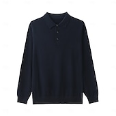 olcso Férfi Elite Polo-férfi gyapjú üzleti hétköznapi hajtóka hosszú ujjú modern formális egyszínű gombos tavaszi ősz világoskék fekete sötétkék kék sötétszürke bézs