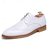 baratos Formal-Sapatos oxford masculinos de couro sintético envernizado branco com padrão de crocodilo e sola de madeira - calçados formais elegantes para casamentos e eventos especiais