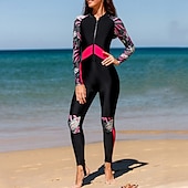 abordables Lycra de surf-Femme Maillot Anti UV Maillot de bain 1 pièce Poids Léger manche longue Le Maillot de corps Maillot de bain Coussin Amovible Zip sur le devant Natation Surf Plage Sports nautiques Floral Mosaïque