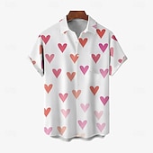 economico Camicie stampate da uomo-San Valentino Per uomo Con cuori Maglietta informale Camicia con bottoni Manica corta Informale Feste Regalo Informale Estate Primavera Collo ripiegabile Abbottonare Rosa