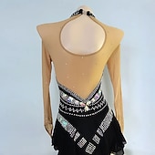 abordables Vestidos de Patinaje Artístico-Vestido de patinaje artístico Mujer Chica Patinaje Sobre Hielo Vestidos Negro Retazos Dedo Pulgar Malla Alta elasticidad Entrenamiento Competición Ropa de Patinaje Clásico Cristal / Strass Manga Larga