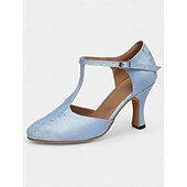 abordables Chaussures de danses latines-chaussures de danse latine métalliques élégantes pour femmes avec semelle en daim souple et bride en T | parfaites pour l&#039;entraînement et les performances