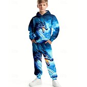 billiga Pojkens 3D-djur-Pojkar 3D Grafisk Drake Huvtröja &amp; träningsbyxor Set Sportdräkt Träningsoveraller Långärmad Vår Höst Dagligen Grundläggande Ledigt Barn 4-12 år Huva Utomhus Semester Sport Skräddarsydd passform