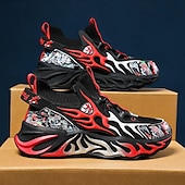 economico Sneakers da uomo-eleganti sneakers rosse da uomo con motivo a fiamma - eleganti e comode, perfette per feste o uscite informali