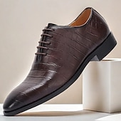 preiswerte Klassische Anzugschuhe-Oxford-Schuhe aus hochwertigem Rindsleder mit Krokodilprägung für Herren, stilvolles, formelles Schuhwerk mit Schnürung für Business und besondere Anlässe