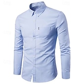 preiswerte Button-Down-Hemden für Herren-Herren Hemd Oberhemd Knopfhemd Glatt Hochzeit Party Schwarz Weiß Rosa Marineblau Langarm Kargen Frühling &amp; Herbst Bekleidung Tasche