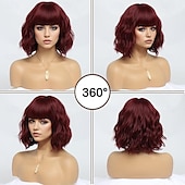 baratos Perucas Sintéticas sem Touca-perucas curtas para mulheres peruca ondulada com franja peruca bob cabelo sintético onda de água comprimento médio perucas coloridas para festa diária