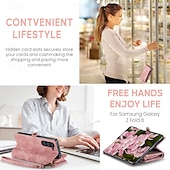 cheap Samsung Cases-Phone Case For Samsung Galaxy Z Fold 6 Z Fold 5 Z Fold 4 Wallet Case with Stand Holder Zipper with Wrist Strap Retro TPU PU Leather