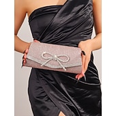 baratos Casamento ACC-bolsa clutch azul com glitter e detalhe de laço de strass, bolsa de noite elegante para mulheres, perfeita para casamentos, festas e eventos formais prata preto azul
