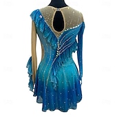 abordables Robes de Patinage Artistique-Robe de patinage artistique Femmes Fille Patinage Robe Rouge Bleu Roi Patchwork Trou de pouce Maille Spandex Élastique Entraînement Pratique Professionnel Tenue de Patinage cristal pailleté manche