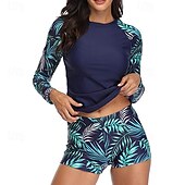 halpa Ihottumavartiot-Naisten Rashguard-uimapuku UV-aurinkosuojaus UPF50+ Kevyt Pitkähihainen Spandex Uima-asut Uimapuku 2-osainen Uinti Lainelautailu Hiekkaranta Vesiurheilu Kukat Kesä Kevät Syksy