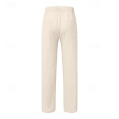 baratos Lar-Homens Calças de linho Calças Calça verão Com Cordão Cintura elástica Perna reta Tecido Conforto Respirável Comprimento total Casa Casual Diário Moda Estilo Clássico Preto Branco