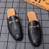 abordables Sabots et mules-mocassins marron à motif serpent pour hommes – mules à enfiler en similicuir avec boucle en métal pour une tenue décontractée et formelle
