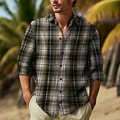 economico Camicie da uomo-Per uomo Camicia Camicia di flanella Sovracamicia A quadri Esterno Strada Nero Rosso Blu Manica lunga Primavera &amp; Autunno Abbigliamento