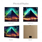 abordables Décoration murale LED-Décoration murale en toile à LED trippante en forme de pyramide, décoration murale éclairée par LED, impression sur toile éclairée à piles 2AA, lumière LED pour cuisine, chambre à coucher ou