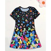 abordables Vestido de mariposa 3D-Girls ' 3D Graphic Mariposa Vestido Manga Corta Verano Primavera Vacaciones Diario Festivos Princesa Hermosa Dulce Niños 4-12 años Vestido informal Hasta la Rodilla Ajuste regular