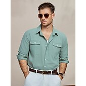 economico Strada-Per uomo Camicia Camicia in lino e cotone Camicia estiva Maglietta informale Camicia con bottoni Liscio Informale Giornaliero Bianco Verde Cachi Azzurro Manica lunga Colletto Primavera estate
