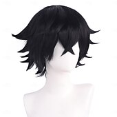 preiswerte Anime Perücken-Cosplay Kostüm Perücke Federleichte Locken Natürlich gewellt Kurzer Bob Gerader Pony Mit Pony Maschinell gefertigt Perücke Kurz Natürlich Schwarz Synthetische Haare Herren Klassisch Komfortabel