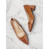 رخيصةأون Block Heels-حذاء نسائي أنيق باللون البني منقوش بجلد التمساح بكعب عريض | مثالي للعمل والحفلات