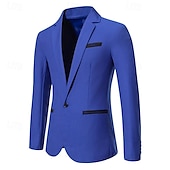preiswerte Herren Klassische Blazer-Herren Blazer Sakko Geschäft Cocktailparty Hochzeitsfeier Modisch Brautkleider schlicht Frühling &amp; Herbst Baumwollmischung Farbblock Patchwork Knopf Komfortabel Einreihiger Verschluss Blazer Schwarz