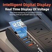 olcso Autós töltő-200w autós inverter dc 12v-110v ac autó inverter 3 usb 1 Type-c port töltő adapter autós dugós átalakító be/ki kapcsolóval és áram LED képernyővel személyautókhoz és teherautókhoz