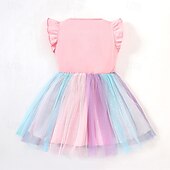 tanie Sukienki z jednorożcem-Dzieci Dla dziewczynek Sukienka Jednorożec Bez rękawów Na zewnątrz Codzienny Falbana Niejednolita całość Moda Godny podziwu Poliester Nad kolano Codzienne sukienki Sukienka A line Sukienka tiulowa
