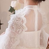 voordelige Bloemenjurken-Bloemenmeisjesjurk kinderen Voor meisjes Prinses jurk Prestatie Bruiloft Feest Elegant Mooi Netstof Effen Kleur Lange mouw Opstaande boord Wit 4 jaar +