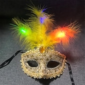 economico Luci decorative-maschera luminosa a led di carnevale con piume mezza faccia maschera da principessa maschera per gli occhi festa decorazione regalo 1 pz