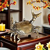 abordables Sculptures-figurine de crabe vintage en cuivre plaqué, décoration de bureau en crabe d&#039;haltérophilie, ornement de table à thé créatif, porte-stylo et décoration de bureau artisanale