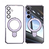 economico Cover Samsung-Custodia per telefono per Samsung Galaxy S24 Ultra S24 Plus S24 FE S25 Ultra con supporto per stand ricarica wireless placcatura retro magnetica