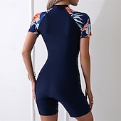 billiga Utslag-Dam Rash-guards Baddräkt Lättvikt Kortärmad Kroppsdräkt Baddräkt Dragkedja fram Simmning Surfing Strand Vattensport Blommig Lappverk Tryckt Sommar Vår Höst
