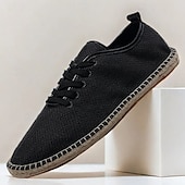 economico Sneakers da uomo-scarpe espadrillas da uomo in tela beige con lacci e suola in corda di juta – comode calzature estive casual