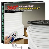 abordables Lampes néon led-Bande lumineuse LED néon 360° AC110 16-100 pieds flexible/étanche/à intensité variable, cordon lumineux LED blanc chaud, télécommande, convient pour la décoration de la maison/du jardin/du bâtiment,