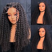 cheap Human Hair Lace Front Wigs-Human Hair 5x5 Closure 13x4 Lace Front Wig Free Part Brazilian Hair Kinky Curly Black Wig 130% 150% Density with Baby Hair Natural Hairline 100% Virgin Glueless Pre-Plucked For Women Long Human Hair