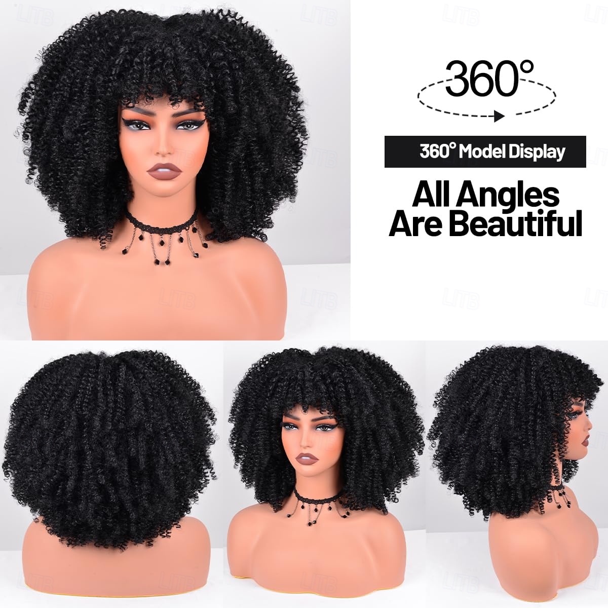 baratos Perucas Sintéticas sem Touca-peruca afro cacheada com franja perucas afro sintéticas para mulheres perucas curtas cacheadas crespas resistentes ao calor para festa diária