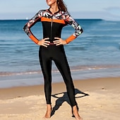 abordables Lycra de surf-Femme Maillot Anti UV Maillot de bain 1 pièce Poids Léger manche longue Le Maillot de corps Maillot de bain Coussin Amovible Zip sur le devant Natation Surf Plage Sports nautiques Floral Mosaïque