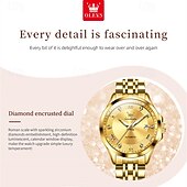 levne Quartz hodinky-olevs značka olevs dámská móda mechanické hodinky svítící kalendář módní trend římský ciferník quartz hodinky jednoduché volnočasové voděodolné sportovní dámské náramkové hodinky drahokamy