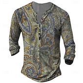 economico Stile etnico-Per uomo maglietta Camicia Henley Magliette Pop art Tribale Henley Giallo Rosso Blu Stampa 3D Plus Size Esterno Giornaliero Manica lunga Bottone giù Stampa Abbigliamento Originale Moda Vintage