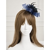 cheap Fascinators-Elegant Feather Net Fascinators Hats with Feathers Fur Floral 1PC Special Occasion Kentucky Horse Race Ladies Day Headpiece dress to impress Race Day Dress