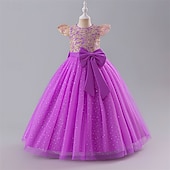 preiswerte Kleider für die Blumenmädchen-kinderkleidung Mädchen Blumenmädchen Kleid Party Kleid Farbblock Ärmellos Leistung Hochzeit Party Krawattenknoten Schön Süß Polyester Maxi abendkleider Schaukelkleid A Linie Kleid Sommer 4 Jahre +
