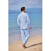 cheap Men&#039;s Basic Shirts Sets-Men&#039;s 2 Piece Shirt Set Summer Shirt Matching Sets Beach Shirt Button Up Shirt Plain Vacation Casual Black White Blue Khaki Long Sleeve Collar Spring &amp; Summer Clothing Apparel