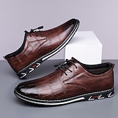 cheap Men&#039;s Oxfords-Men&#039;s Brown Crocodile Pattern Faux Leather Dress Shoes with Lace-Up Closure and Comfortable Sole, Elegant for Business and Formal Occasions