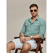economico Strada-Per uomo Camicia Camicia in lino e cotone Camicia estiva Maglietta informale Camicia con bottoni Liscio Informale Giornaliero Bianco Verde Cachi Azzurro Manica lunga Colletto Primavera estate