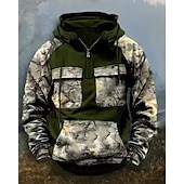 economico felpe con cappuccio da uomo di base-Per uomo Felpa con cappuccio Felpa con cappuccio e cerniera a un quarto Nero Vino Verde militare Blu Reale Cachi Con cappuccio Mimetico Collage Tasca frontale Sportivo Giornaliero Per eventi