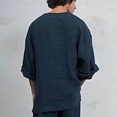 ieftine Tricouri din bumbac și in-Bărbați Tee Top Tricou din in Manșon Lung Mânecă scurtă În V Vară Primăvară Simplu Modă Designer De Bază Moale Casual Vacanță Stradă Roz Top tricou pentru bărbați